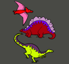Dibujo Tres clases de dinosaurios pintado por coje