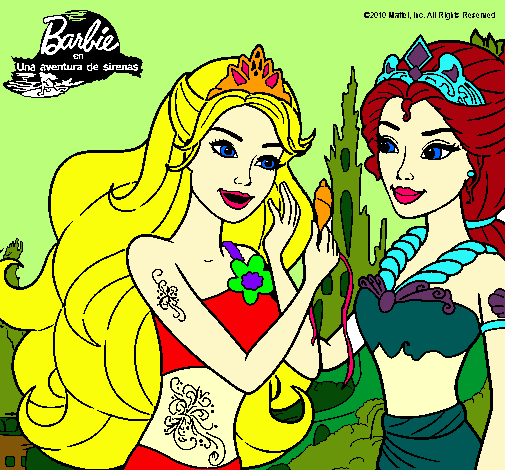 Dibujo Barbie se despiede de la reina sirena pintado por Adelita