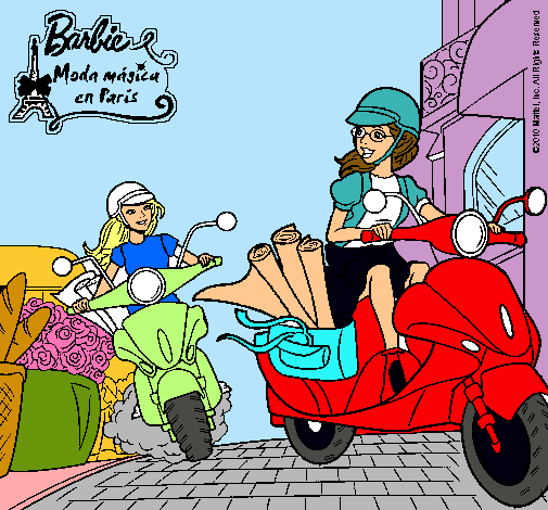 Dibujo Barbie y su amiga en moto pintado por Jesse