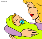 Dibujo Madre con su bebe II pintado por mama