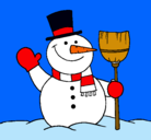 Dibujo muñeco de nieve con escoba pintado por 58963