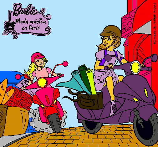 Dibujo Barbie y su amiga en moto pintado por DeNySuKa