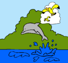 Dibujo Delfín y gaviota pintado por nereita