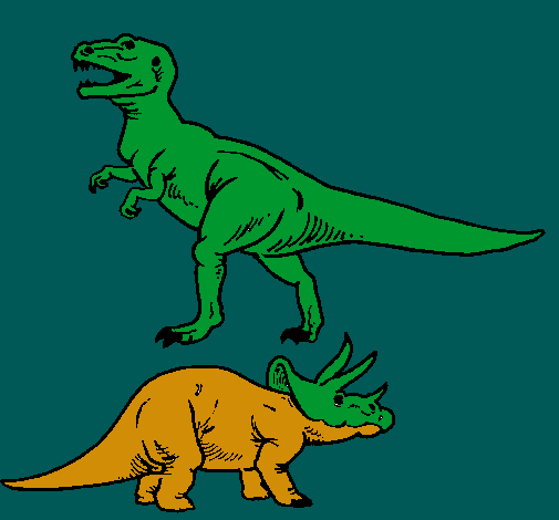 Dibujo Triceratops y tiranosaurios rex pintado por Juanpablo