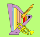 Dibujo Arpa, flauta y trompeta pintado por ketecillo