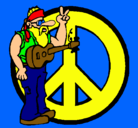 Dibujo Músico hippy pintado por castro