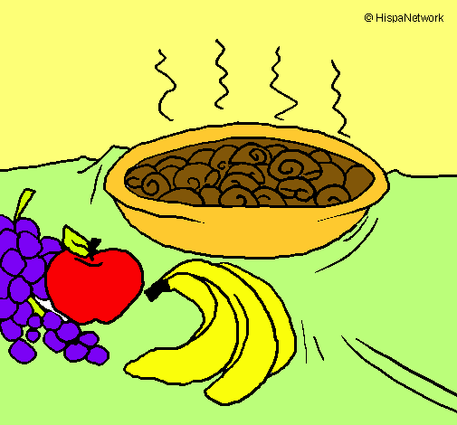 Dibujo Fruta y caracoles a la cazuela pintado por labrat