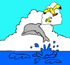 Dibujo Delfín y gaviota pintado por cheo
