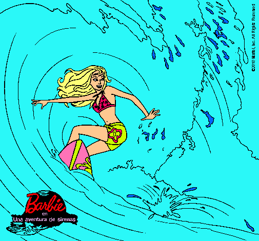 Barbie practicando surf