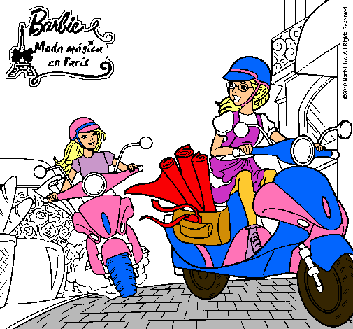 Dibujo Barbie y su amiga en moto pintado por raisa