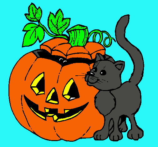 Calabaza y gato