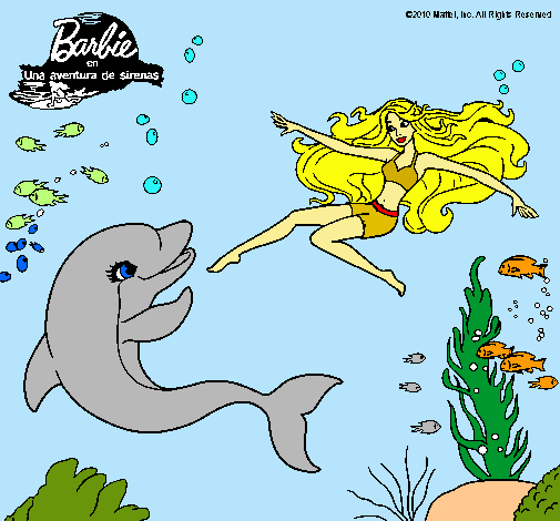 Dibujo Barbie jugando con un delfín pintado por princess91