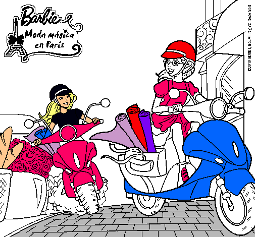 Dibujo Barbie y su amiga en moto pintado por jocolo
