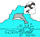 Dibujo Delfín y gaviota pintado por bris