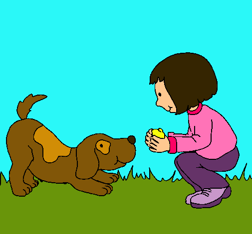 Niña y perro jugando