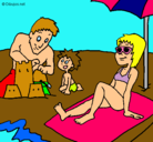 Dibujo Vacaciones familiares pintado por piscina