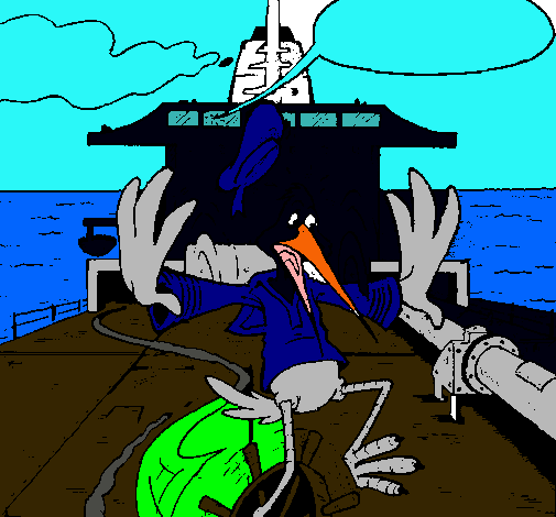 Cigüeña en un barco