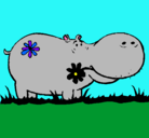Dibujo Hipopótamo con flores pintado por inug