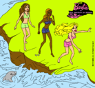 Dibujo Barbie y sus amigas en la playa pintado por yuti