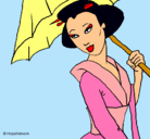 Dibujo Geisha con paraguas pintado por pari