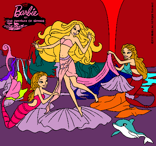 Dibujo de Barbie con sirenas pintado por Sire en Dibujos net el día