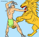 Dibujo Gladiador contra león pintado por Jesse