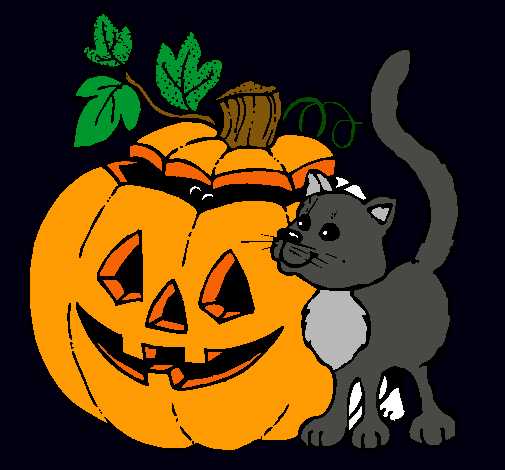 Calabaza y gato