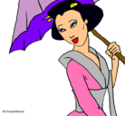 Dibujo Geisha con paraguas pintado por albafernan
