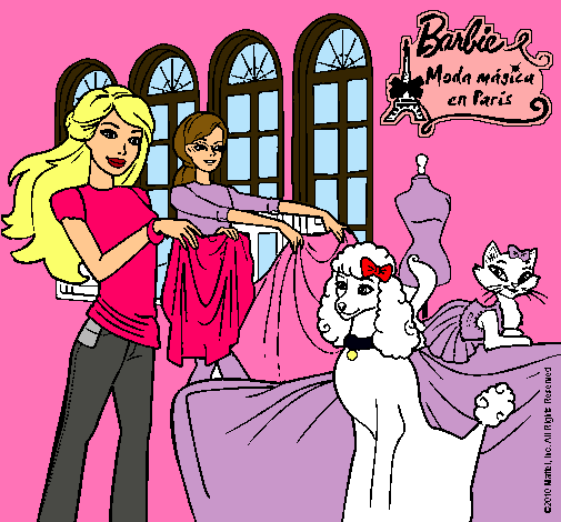 Dibujo Barbie y su amiga mirando ropa pintado por gabriela7