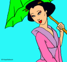 Dibujo Geisha con paraguas pintado por nereita