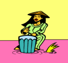 Dibujo Mujer tocando el bongó pintado por riel