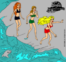 Dibujo Barbie y sus amigas en la playa pintado por amalia