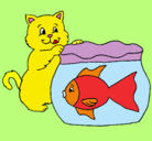 Dibujo Gato y pez pintado por granola