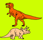 Dibujo Triceratops y tiranosaurios rex pintado por colores