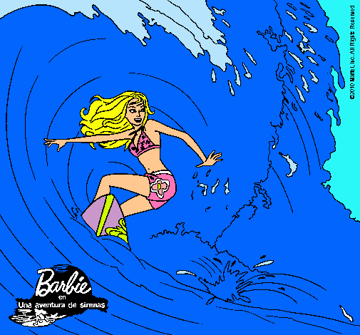 Dibujo Barbie practicando surf pintado por titi77