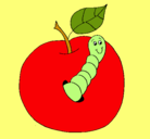 Dibujo Manzana con gusano pintado por Camilita