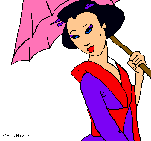 Dibujo Geisha con paraguas pintado por nayosame
