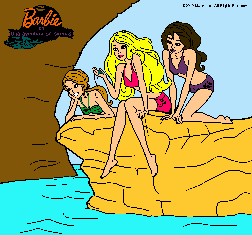 Dibujo Barbie y sus amigas sentadas pintado por daiana1