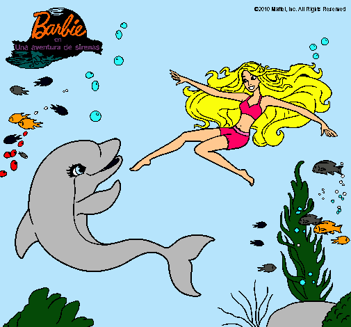 Dibujo Barbie jugando con un delfín pintado por daiana1