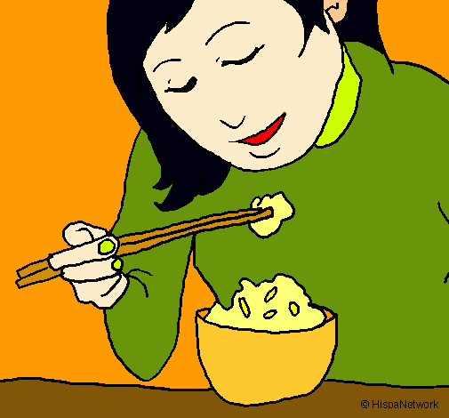 Dibujo Comiendo arroz pintado por lareina132