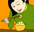 Dibujo Comiendo arroz pintado por lareina132