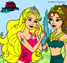 Dibujo Barbie se despiede de la reina sirena pintado por casiso