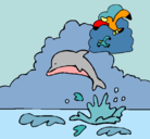 Dibujo Delfín y gaviota pintado por aisa
