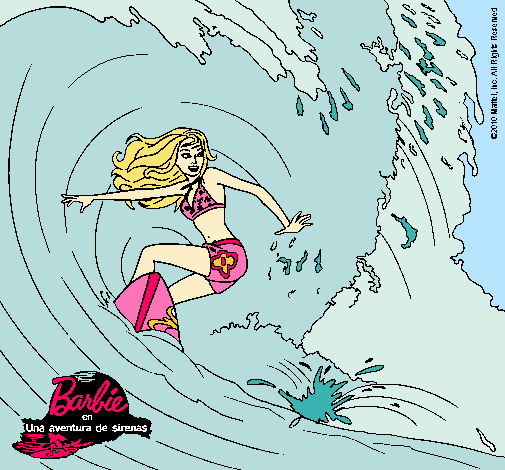 Dibujo Barbie practicando surf pintado por aru-14