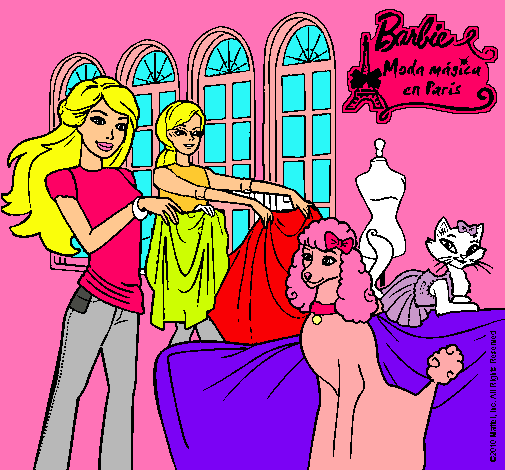 Dibujo Barbie y su amiga mirando ropa pintado por juanita22