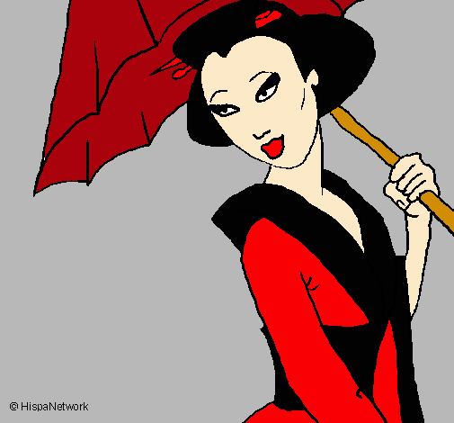 Dibujo Geisha con paraguas pintado por lareina132
