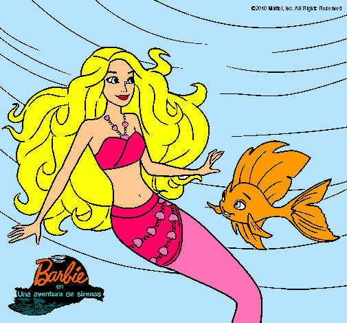 Dibujo Barbie sirena con su amiga pez pintado por daiana1