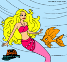 Dibujo Barbie sirena con su amiga pez pintado por daiana1