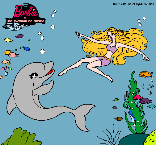 Dibujo Barbie jugando con un delfín pintado por MariAnge