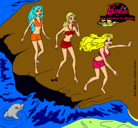 Dibujo Barbie y sus amigas en la playa pintado por barbi